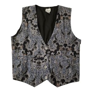 Vintage Navy Blue and Black Patterned Beaded Vest